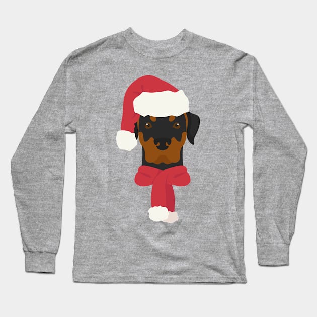 Christmas Rottweiler Dog Face Long Sleeve T-Shirt by JunkyDotCom